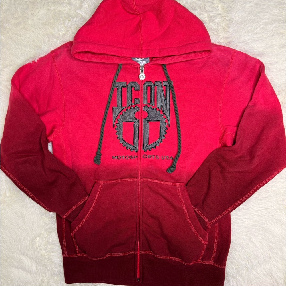 ICON Bright Red Zip Hoodie with Gray Accents SM